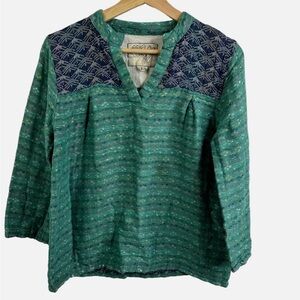 Ace & Jig Green Tunic Shirt Blouse women medium Cotton Casual V-neck